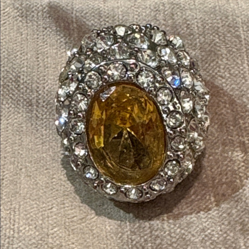 Massive Ring Elegant Silver and Gold Rhinestone Faux Gemstone Ring Size 8-8.5